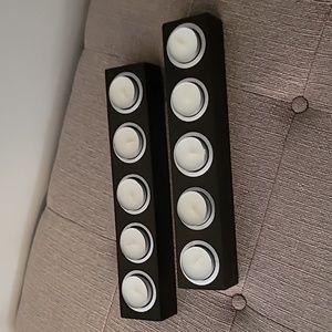 WEST ELM Wood 2 Tealight Holders + 10 Tealight Candles